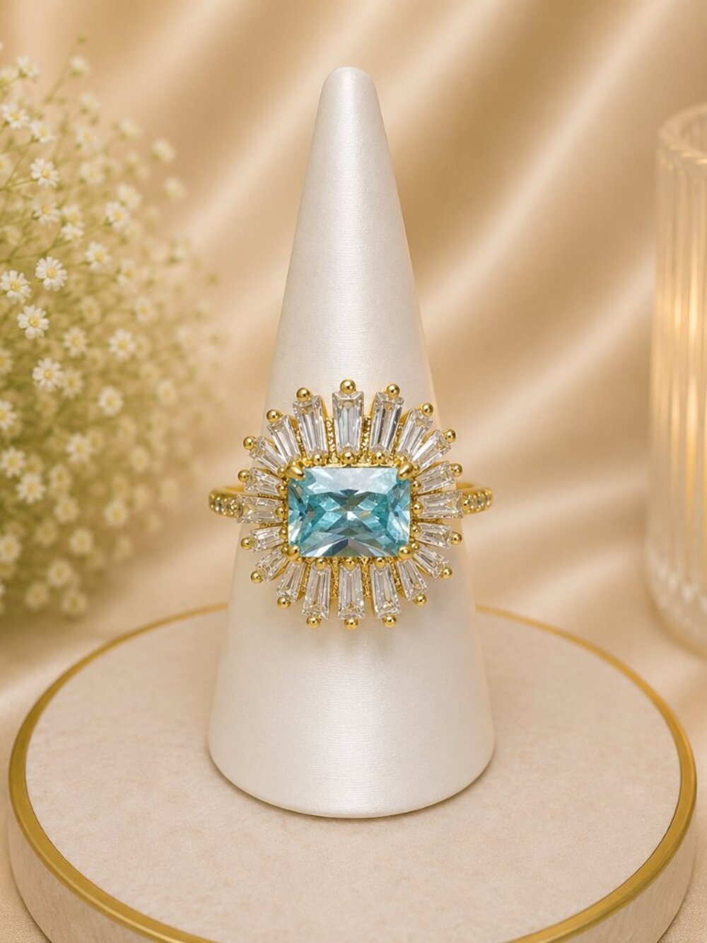 Bomb Party "Rustic Glam" RG37353 Aquamarine on Gold Plating Size 8